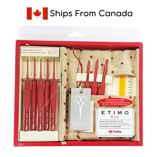 Tulip Etimo Red Crochet Hook with Cushion Grip - 8 Pcs Gift Set With Travel Case