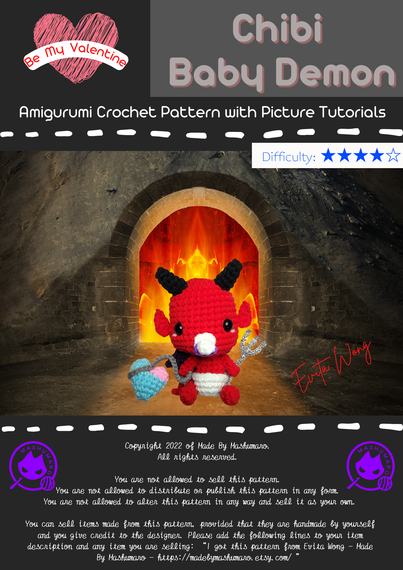 Amigurumi Pattern: Be My Valentine - Chibi Baby Demon Devil
